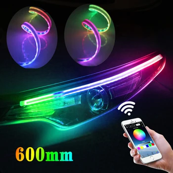 

2X 60CM APP RGB Slim Sequential Flexible LED DRL Turn Signal Strip For Headlight Accesorios Para Auto Strip Lights