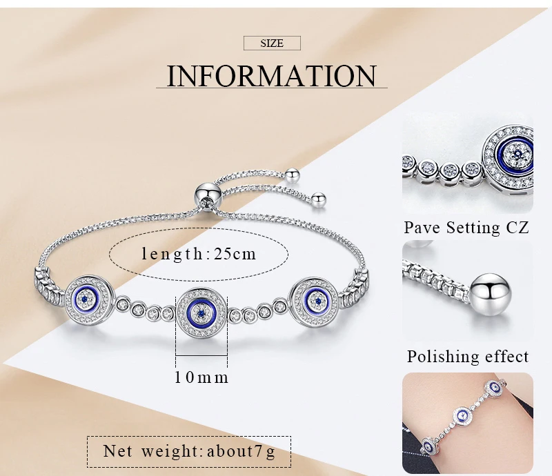 Women Evil Eye Lucky Hamsa Bracelet Genuine 925 Sterling Silver Men Luxury Round Blue Eyes CZ Crystal Tennis Bracelet KLTB014 - Image 6
