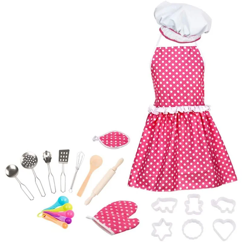 22Pcs/Set Girl Kids Kitchen Role Play Cooking Apron Chef Hat Cake Baking Tools Toy Tool Set House | Игрушки и хобби