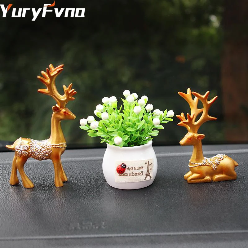

YuryFvna 2 Pieces/Set Small Resin Deer Figurine Model Cute Deer Statue Toy for Gift Table Car Bedroom Decoration