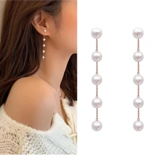  Trend Simulation Pearl Long Earrings Female Moon Star Flower Rhinestone Wedding Pendant Earrings Fashion Korean Jewelry Earrings 