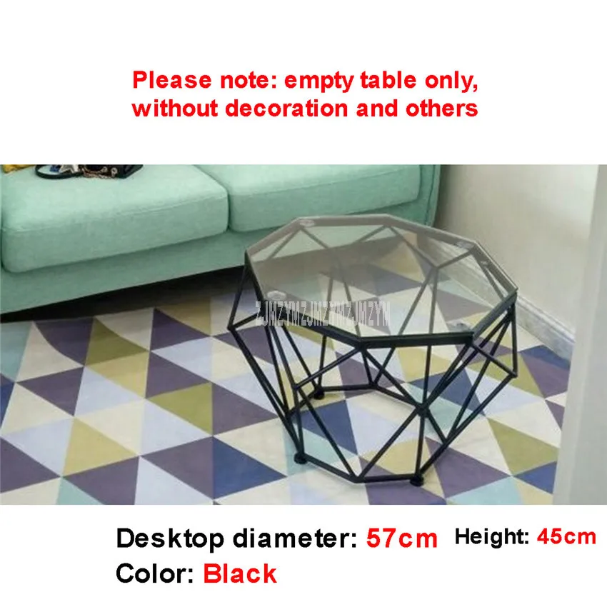 Чайный столик в скандинавском стиле с металлическим рисунком, маленький креативный Настольный столик из закаленного стекла с железной ножкой для гостиной, 57 см/67 см/77 см/87 см - Цвет: 57cm Black