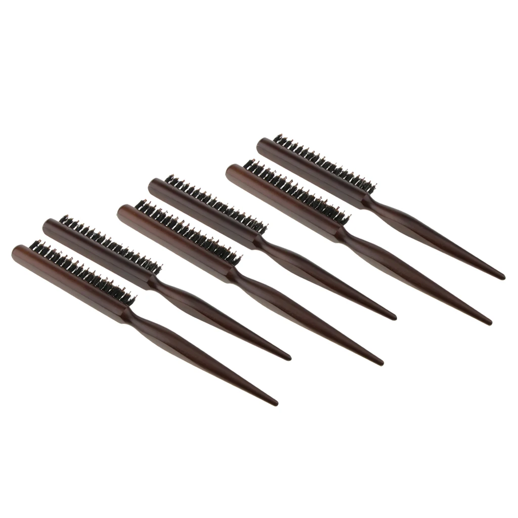 6Pcs 3 Rows Wood Natural Bristle Teasing Comb Brush Back Combing Brush 24cm