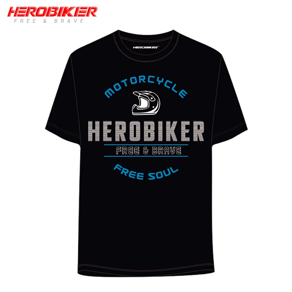 HEROBIKER футболка для мотоциклистов Летняя мужская короткая футболка для мотогонок Спортивная футболка модная быстросохнущая футболка черного и серого цвета - Цвет: HTS-001BK