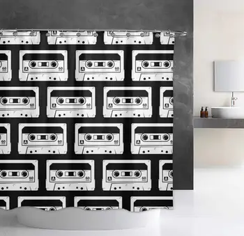 

Shower Curtain Decorative Bath Curtain, Bathroom Water-Resistant Bathtub Curtain - Cassette Tape Album Audio Music Black,