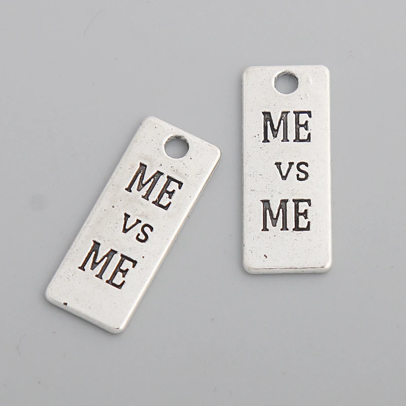 RAINXTAR Antique Silver Color Alloy Rectangle Me vs Tag Charms Message Pendant 10*24mm 20pcs AAC110 | Украшения и аксессуары