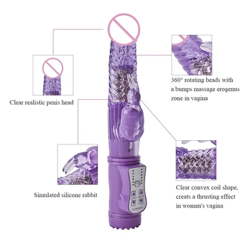 Head rotation rabbit G spot vibration and rotation body massage vibrator, female sex toys adult sex products for women 2