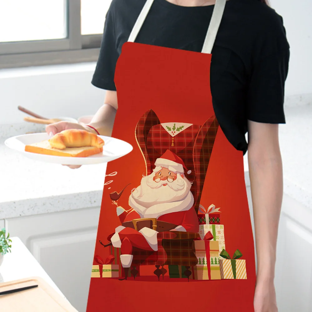 Christmas Decorations Sleeveless Cooking Apron Cartoon Santa Claus Elk Snowman Linen Dress for Women Men Children Kitchen Kids