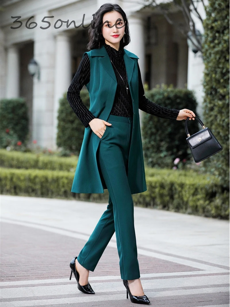 

Formal Women Business Suits Autumn Winter Elegant Styles Professional Ladies Office Work Wear Blazers Waistcoat & Vest Coat Set