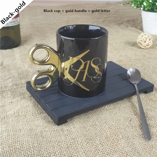 Black-Gold 1 креативная кружка с ножницами золотого и серебряного цвета, керамическая чашка для офиса, чашка для питья, персональный подарок для друзей 7ZDZ258 - Цвет: Black-Gold