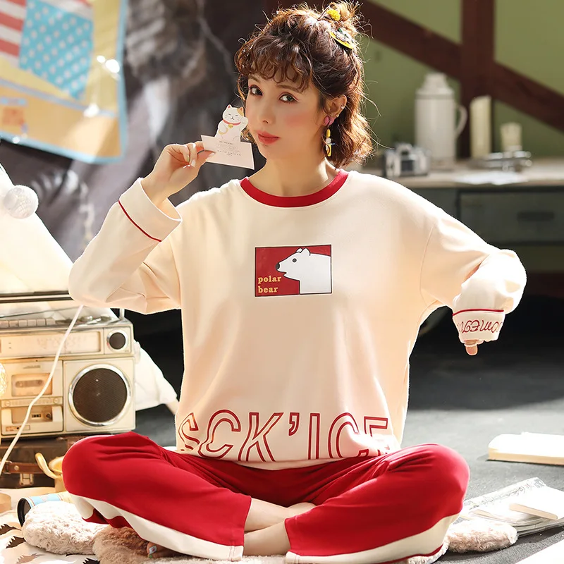 

Qt8127 # Photo Small Polar Bear Pullover JZ Long Sleeve Sweet Pajamas Homewear Set Series
