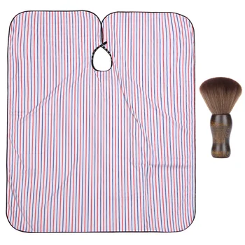 

2pcs Hair Cutting Cloak and Neck Cleaning Brush Set Haircut Cloth Stripe Haircut Cloth Cape Cloak For Barber Shop