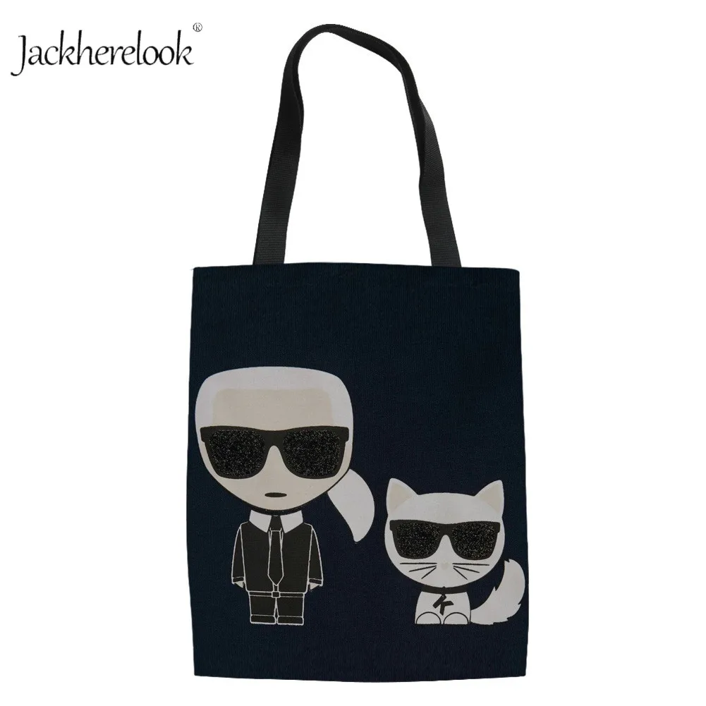 

Fashion Women Canvas Karl Lagerfelds Printing Shoulder Bag Daily Ladies Hand Bags Youth Girls Shopping Bag Cloth Handbag Totes