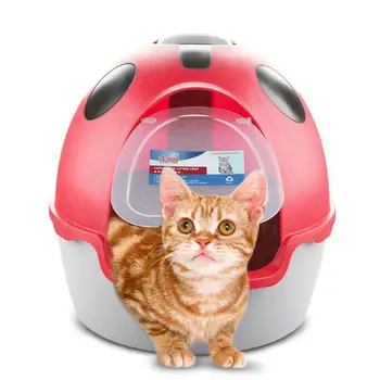 

Interested Totally Closed dog Cat Toliet Bedpan Large Space Litter Box Pet Kitty Ladybird Shape dogs house