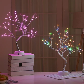 

Copper Wire Brightness 36leds 108leds Bonsai Style Led Light USB Charging Tree Shape Firework Night Light Touch Switch Control