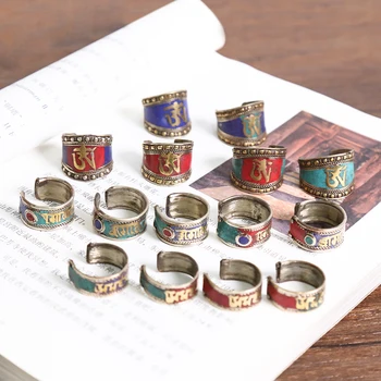 

charming Antique 925 Ancient Tibetan ring male Turquoise national Six character truth luck finger opening