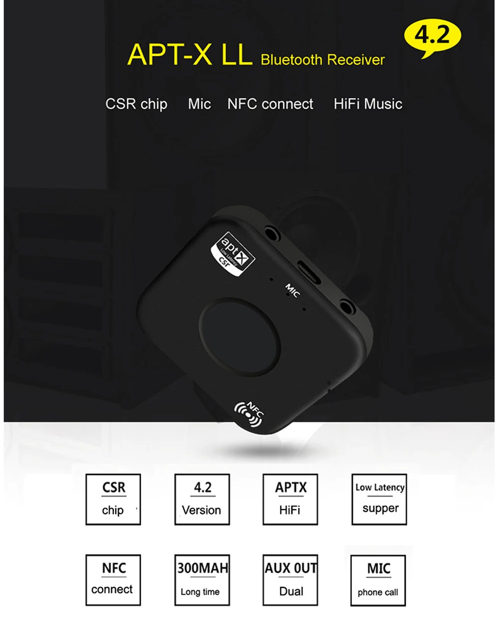 NFC Bluetooth приемник AptX LL 3,5 мм разъем AUX RCA беспроводной адаптер автомобильный Громкая связь вызова и микрофон Bluetooth 4,2 аудио приемник