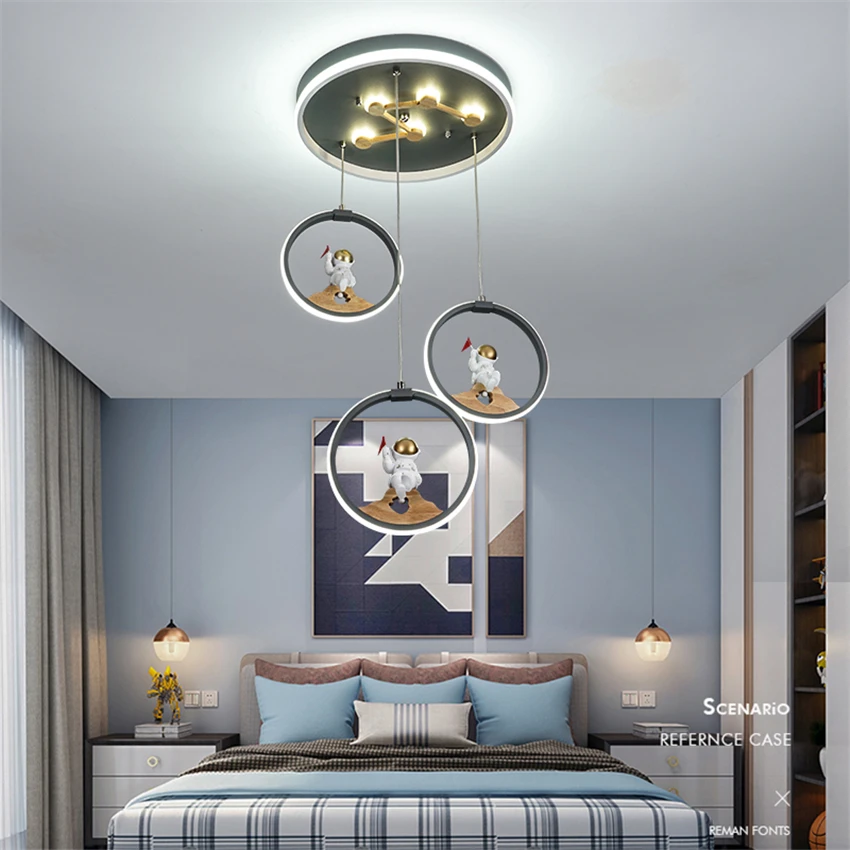 

Nordic Children's Room Gray Astronaut Ceiling Light Boy Bedroom Room LED Eye Protection Hanging Study Kindergarten Ceiling Lamps