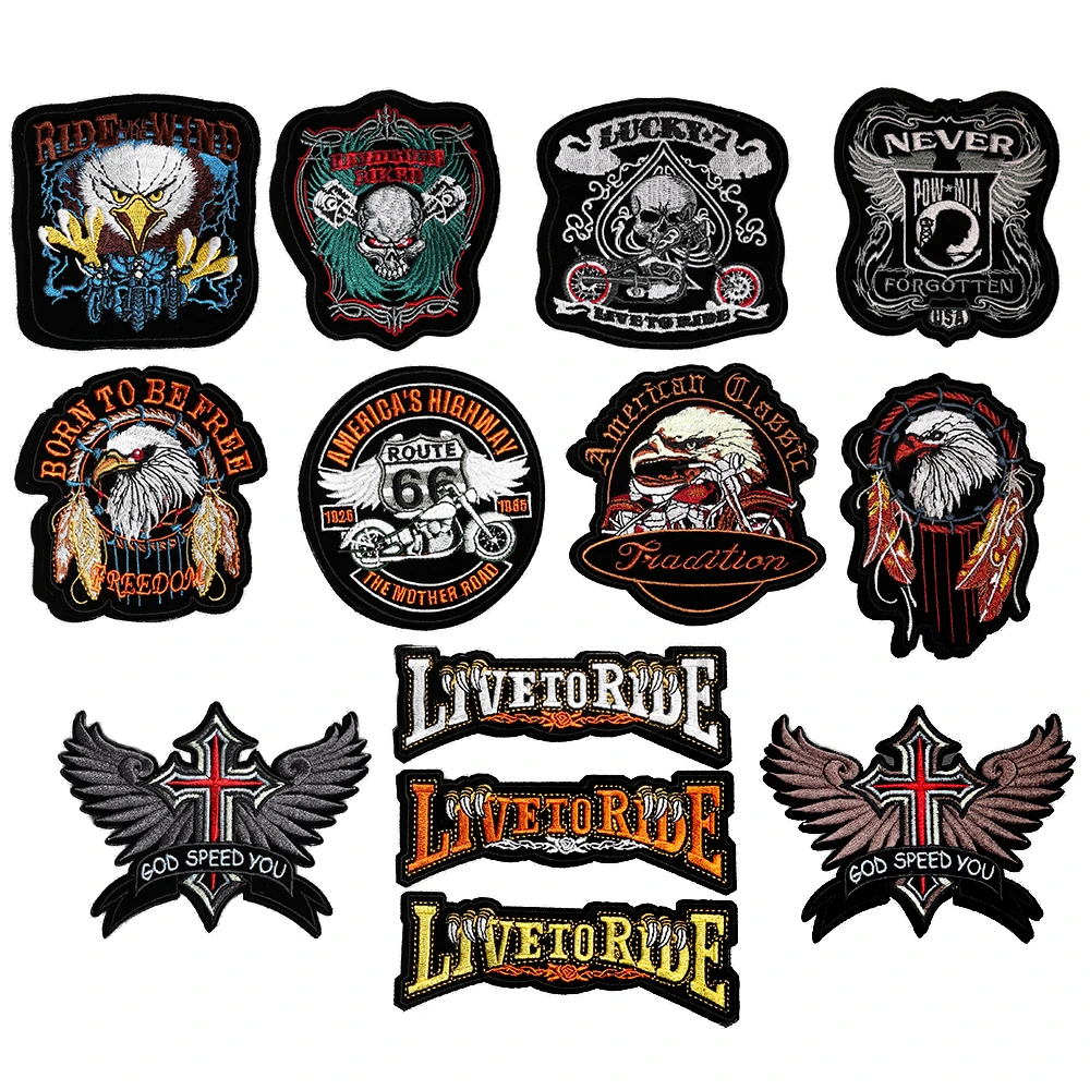 

Small Eagle Claw Letter Skull Patch Morale Iron On Biker Wings Back Patch Badge Punk Motorcycle Embroidery Patches For Clothes
