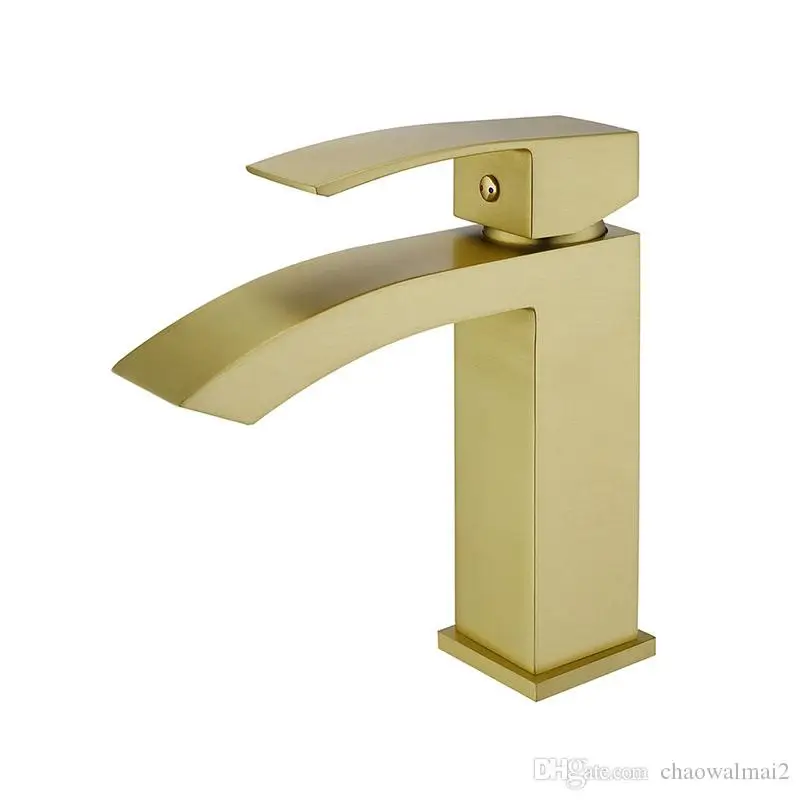 Brushed gold Водопад для ванной, раковина, кран для раковины с одной ручкой, крепление на палубе, матовый золотой/черный/хром/розовое золото/никель, смеситель - Цвет: Brushed gold