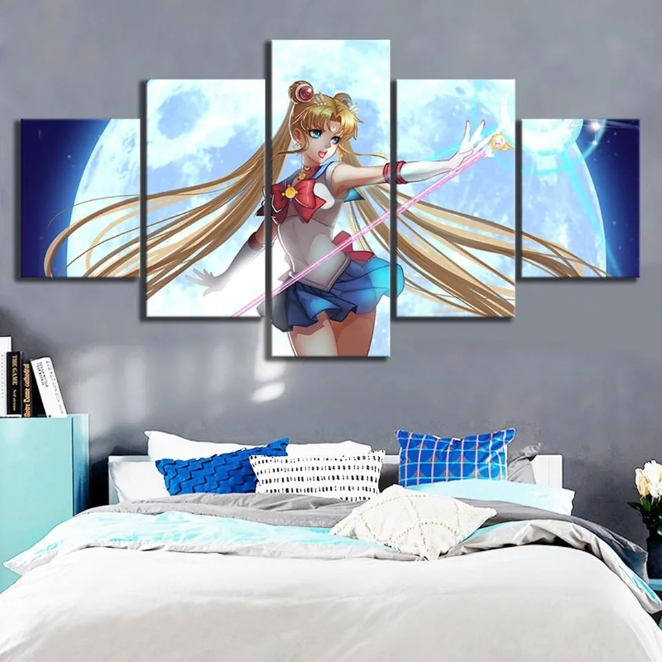 Pared арте лиенсо Hd impresiones 5 piezas Сейлор Мун Аниме Чика póster imágenes modulares decoración del