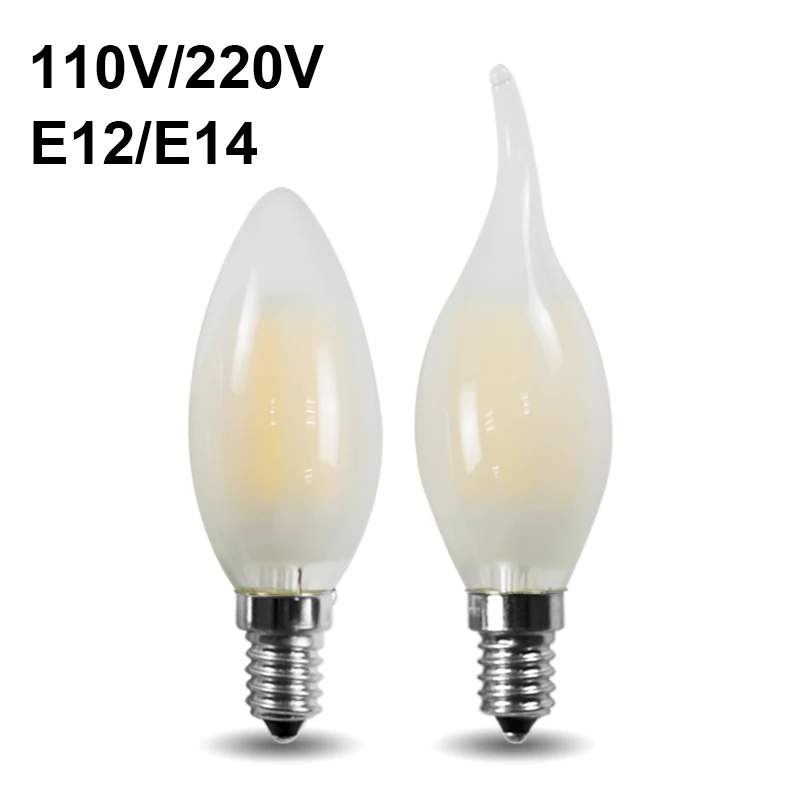 

E12 E14 LED Candle Bulb Frosted 2W 4W 6W Dimmable Flame Light Lamp Clear glass Filament C35 warm white Edison vintage bulb