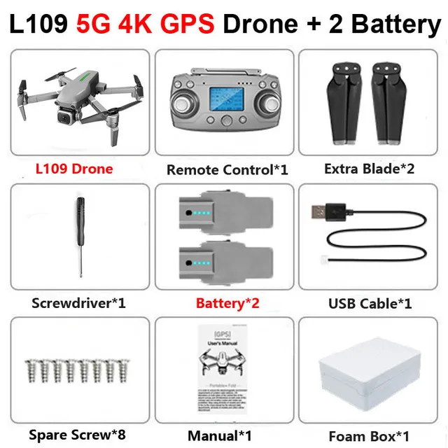 L109 Радиоуправляемый Дрон 4K Профессиональный Дрон с камерой HD 5G wifi FPV дроны gps 1 км Радиоуправляемый дистанционный вертолет Дрон 25 минут полета - Цвет: L109 4K 2B FOAM