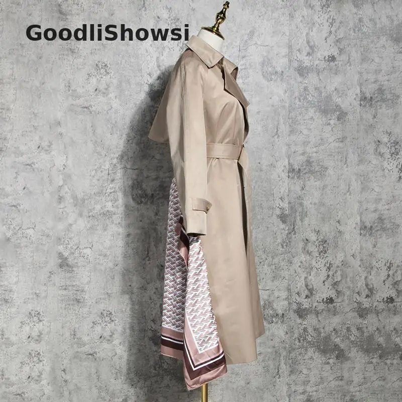 GoodliShowsi, зимний модный Женский Тренч, пальто с зубчатым отворотом, шарф, соединенный с длинным рукавом, английский стиль, пальто с ремнем, пальто