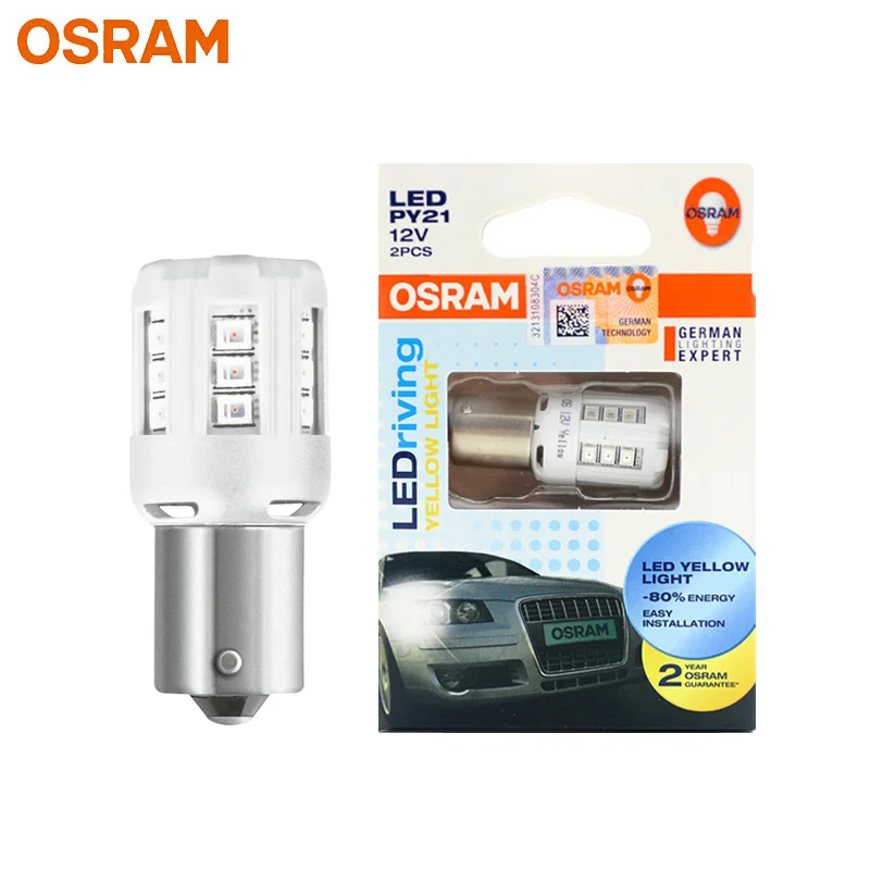 Светодиодные автолампы OSRAM PY21W BAU15s желтые сигнасветильник лампы 7457YE S25