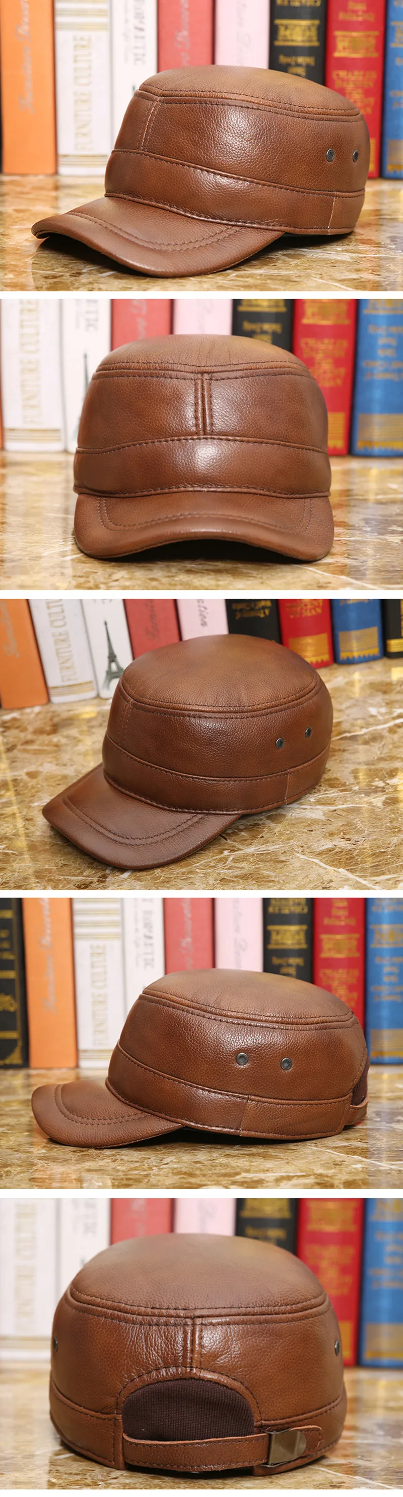 SILOQIN Genuine Leather Hat Men Women Autumn Winter Cowhide Military Hats Adjustable Earmuffs Flat Caps Motion Leisure Bone Cap