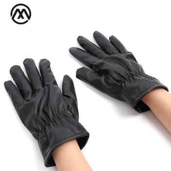 

2019 ladies leather gloves touch screen female long waterproof gloves black full finger plus velvet winter ski warm gloves