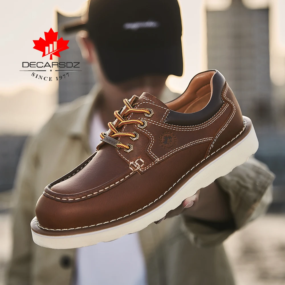 DECARSDZ Genuine Leather Shoes Man 2021 New High Quality Cow Leather Comfy Lace-Up Men Casual Shoes Office Men Shoes Size 38-45 6