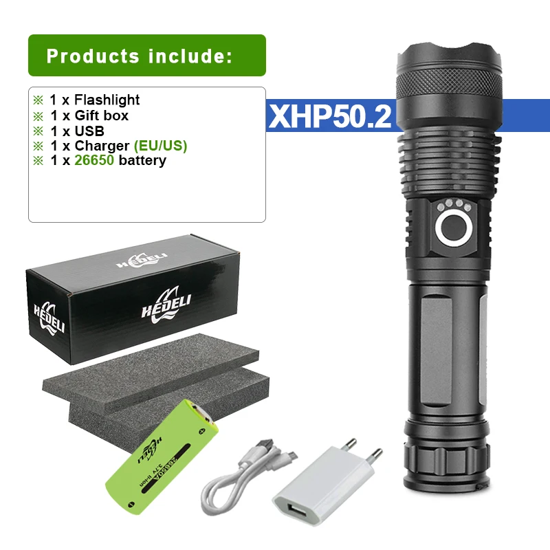 90000LM USB перезаряжаемые xhp50.2 светодиодная вспышка светильник 18650 фонарь Мощный