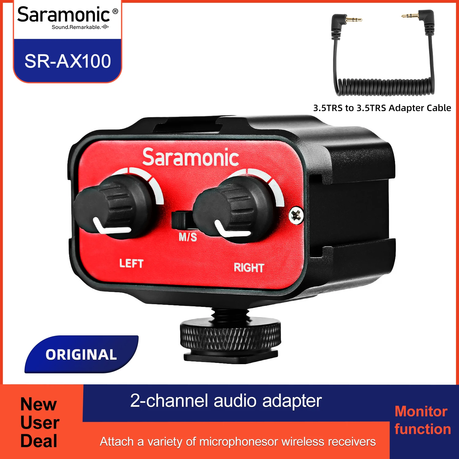 Saramonic SR-AX100 Universal Microphone Audio Adapter Mixer with Stereo & Dual Mono 3.5mm Inputs for DSLR Cameras & Camcorders