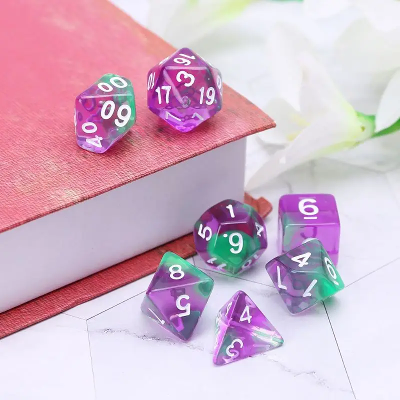 7 шт прозрачный двухсторонний D4 D6 D8 D10 D12 D20 поли настольная игра набор|Кубики| |