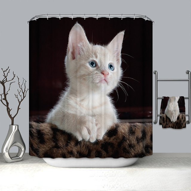 Cat Pattern Shower Curtain 100% Polyester Shower Curtain Waterproof and Mildew-proof Shower Partition Curtain with Hook