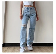 

2021 Women's Jeans Pants Female Large Size Boyfriend Jean Women Jeans Y2K Pants High Waist Mom Ripped Jeans Stright Trousers