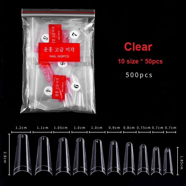 False Nail Art Tips French Half Natural Transparent Coffin Fake Nails Tips Acrylic UV Gel Nail Polish Manicure