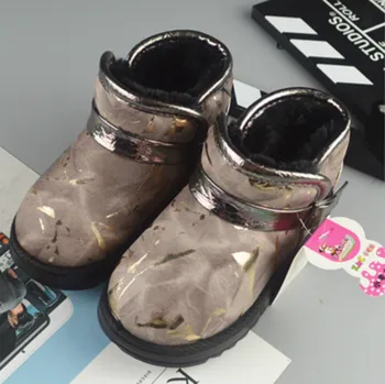

Children's Snow Boots 2019 Winter New Soft Bottom Velvet Baby Shoes Warm Cotton Shoes Leather Slip-On Kids Boots Bling Buckle