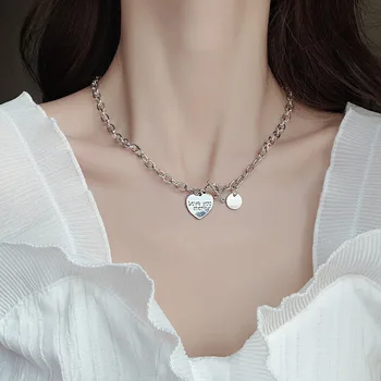 

Japanese Korean Fashion Silver Color Clavicle Chain Short Necklaces Fashion Letter Print Heart Pendant Necklaces women jewelry