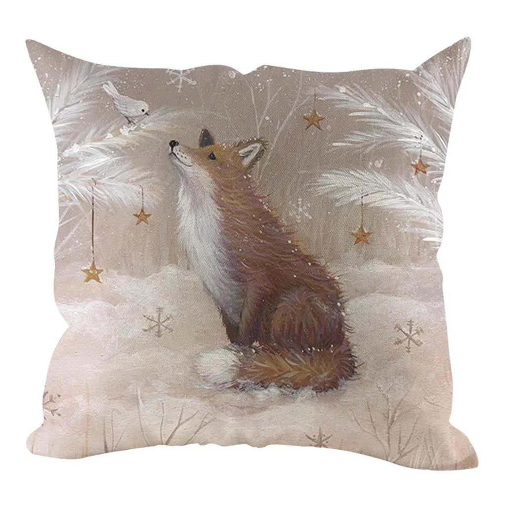 Рождественские декоративные подушки с изображением животных квадратной льняной чехол для подушки дивана дома 45x45 см - Цвет: I