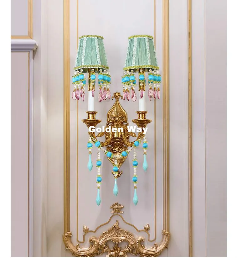 Description Picture 3 of itemCandle Style Crystal Wall Sconce Copper Crystal Wall W34cm Luxury Creative Bronze Indoor light for Hallway Bedroom Bedside Lamp