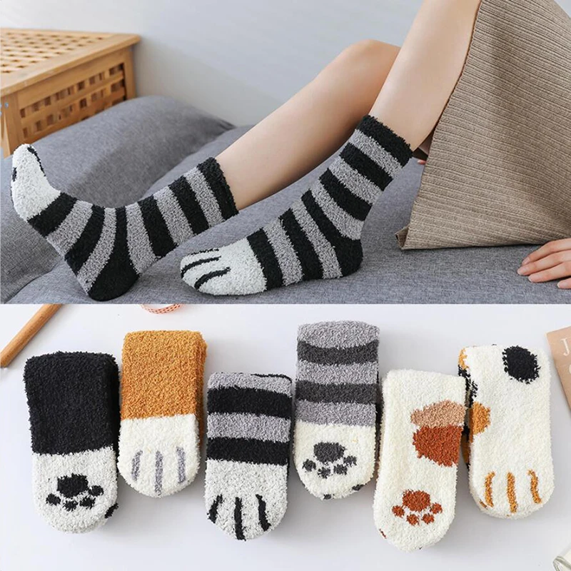 Носки с кошачьими крапанами 1 пара теплые носки на осень и зиму толстые флисовые