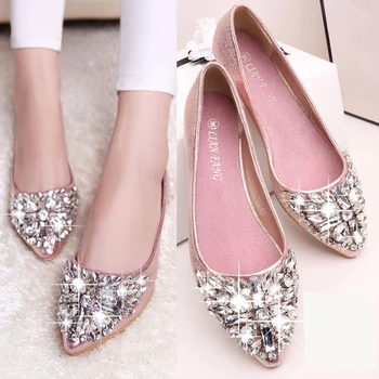 

2020 new Rhinestone Pointed Toe Women's shoes Causal fashion Work Flat Shoes Slip-On single shoes Sequin Wedding Shoes