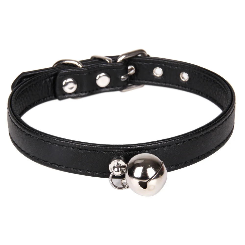 Dog Collar With Bell PU Litchi Grain Adjustable Dogs Cats Collars Control Handle Training Pet Cat Dog Collar Pet Supply Product