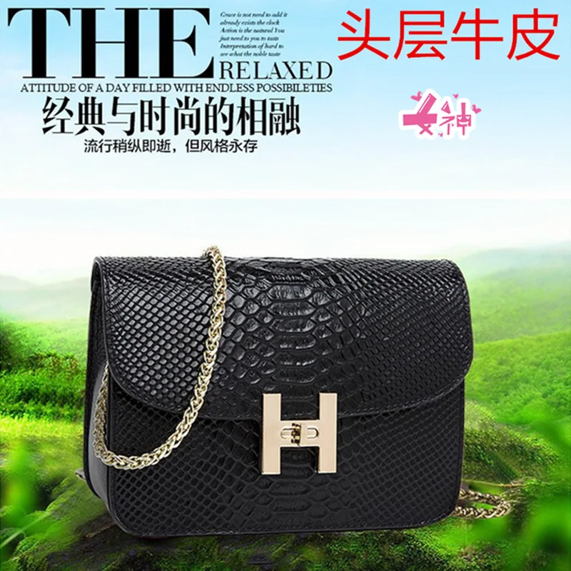 

2019 New Style Fashion Small Square Bag WOMEN'S Leather Bags Snakeskin Messenger Bag Chain Bag