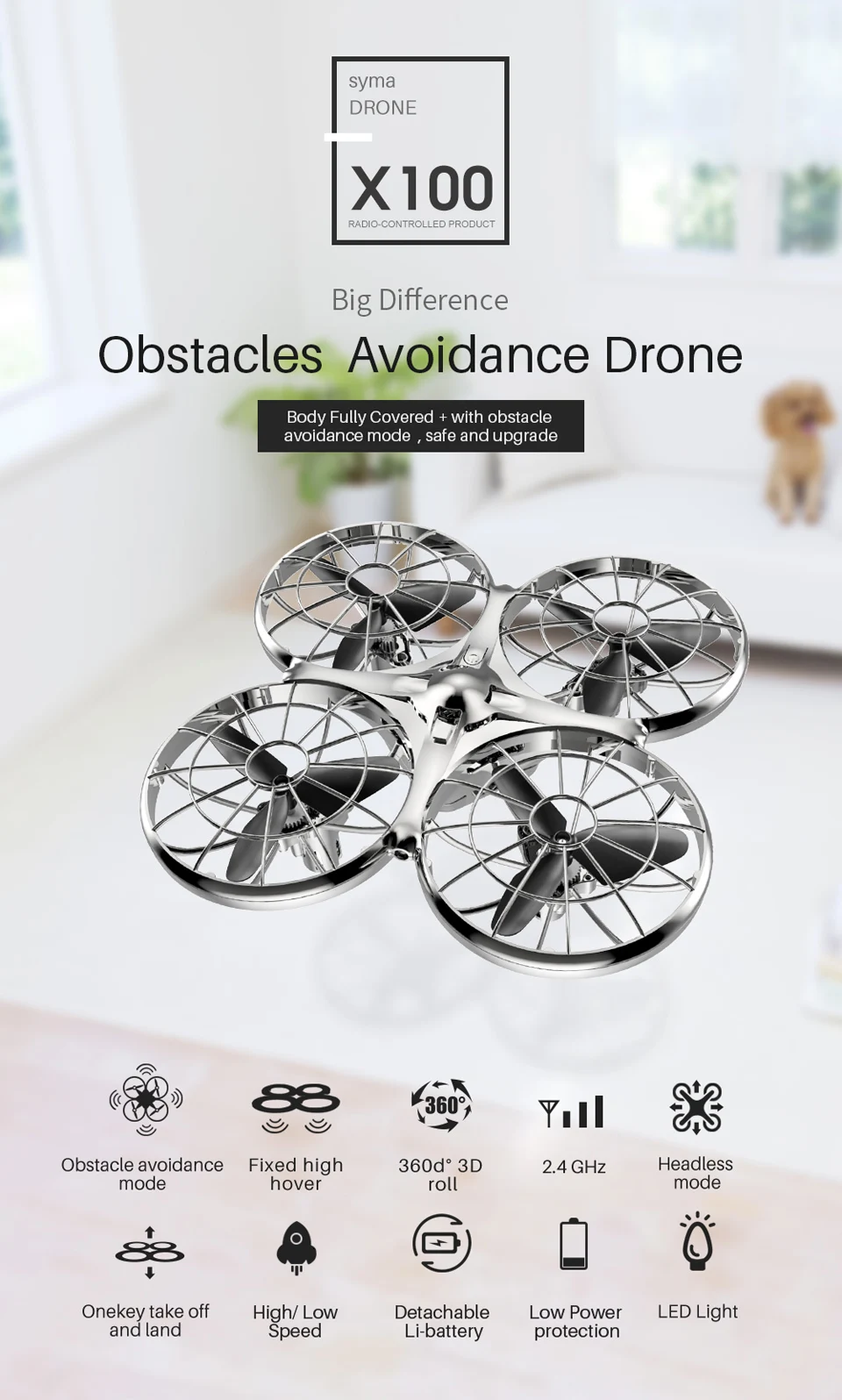 Syma X100 избегание препятствий Радиоуправляемый Дрон 4ch 6 осевой гироскоп 3d Безголовый режим Дрон высокая/низкая скорость один ключ Летающий вертолет ударопрочный