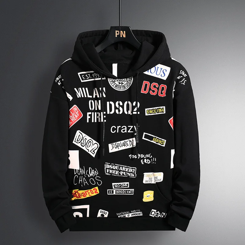 

2019 Men Hip Hop Hoodies Sign Printed Black White Yellow Casual Loose Hoodie Sportwear Tops Spring Autumn Male Hooded Coats