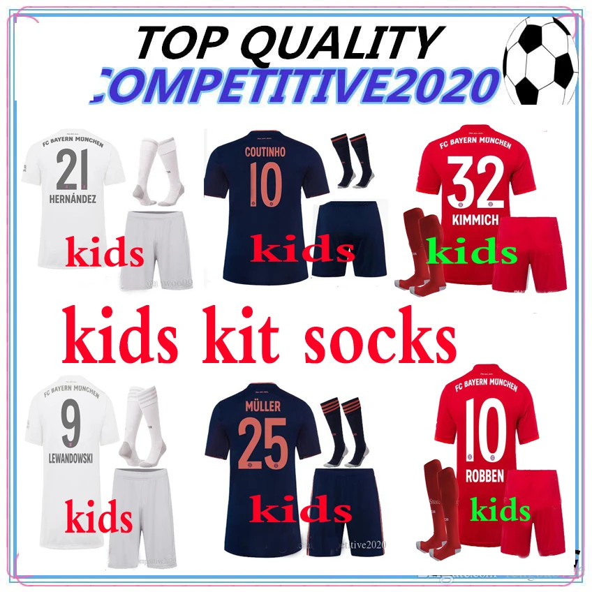 19, 20, тайское качество, Детский комплект+ носки, Bayernes COUTINHO LEWANDOWSKI, Футбольная Футболка, коллекция года, детские футбольные футболки