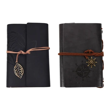 

2Pcs Retro Personality Notebooks Journal Notepads Ring Binder Diary Notebook Black - L & S
